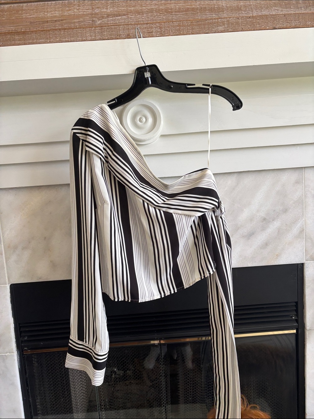 Lush Black & White One-Shoulder Striped Blouse